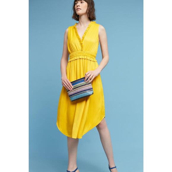 NEW Anthropologie Maeve La Habana Mango Yellow Ruffle Sleeveless Midi Dress L - Picture 1 of 10